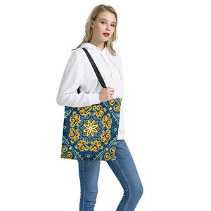 Blue And Gold Bohemian Mandala Print Tote Bag