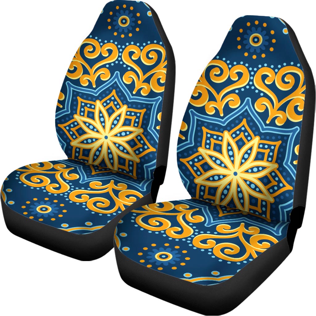 Blue And Gold Bohemian Mandala Print Universal Fit Car Seat Covers