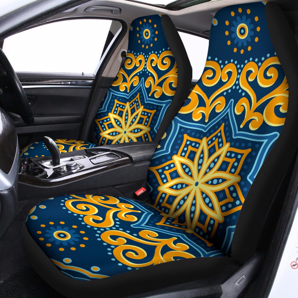 Blue And Gold Bohemian Mandala Print Universal Fit Car Seat Covers