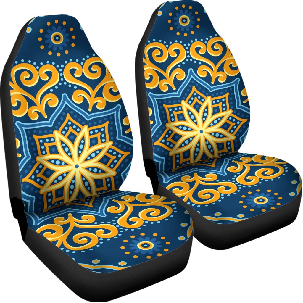 Blue And Gold Bohemian Mandala Print Universal Fit Car Seat Covers