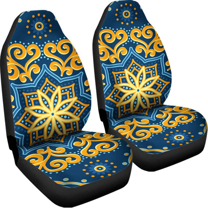 Blue And Gold Bohemian Mandala Print Universal Fit Car Seat Covers