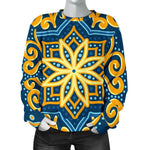 Blue And Gold Bohemian Mandala Print Women's Crewneck Sweatshirt GearFrost