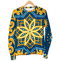 Blue And Gold Bohemian Mandala Print Women's Crewneck Sweatshirt