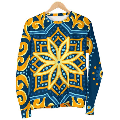 Blue And Gold Bohemian Mandala Print Women's Crewneck Sweatshirt GearFrost