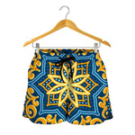 Blue And Gold Bohemian Mandala Print Women's Shorts