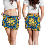 Blue And Gold Bohemian Mandala Print Women's Shorts