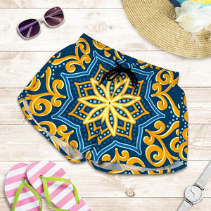 Blue And Gold Bohemian Mandala Print Women's Shorts