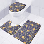 Blue And Gold Celestial Pattern Print 3 Piece Bath Mat Set
