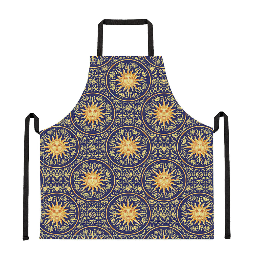 Blue And Gold Celestial Pattern Print Apron