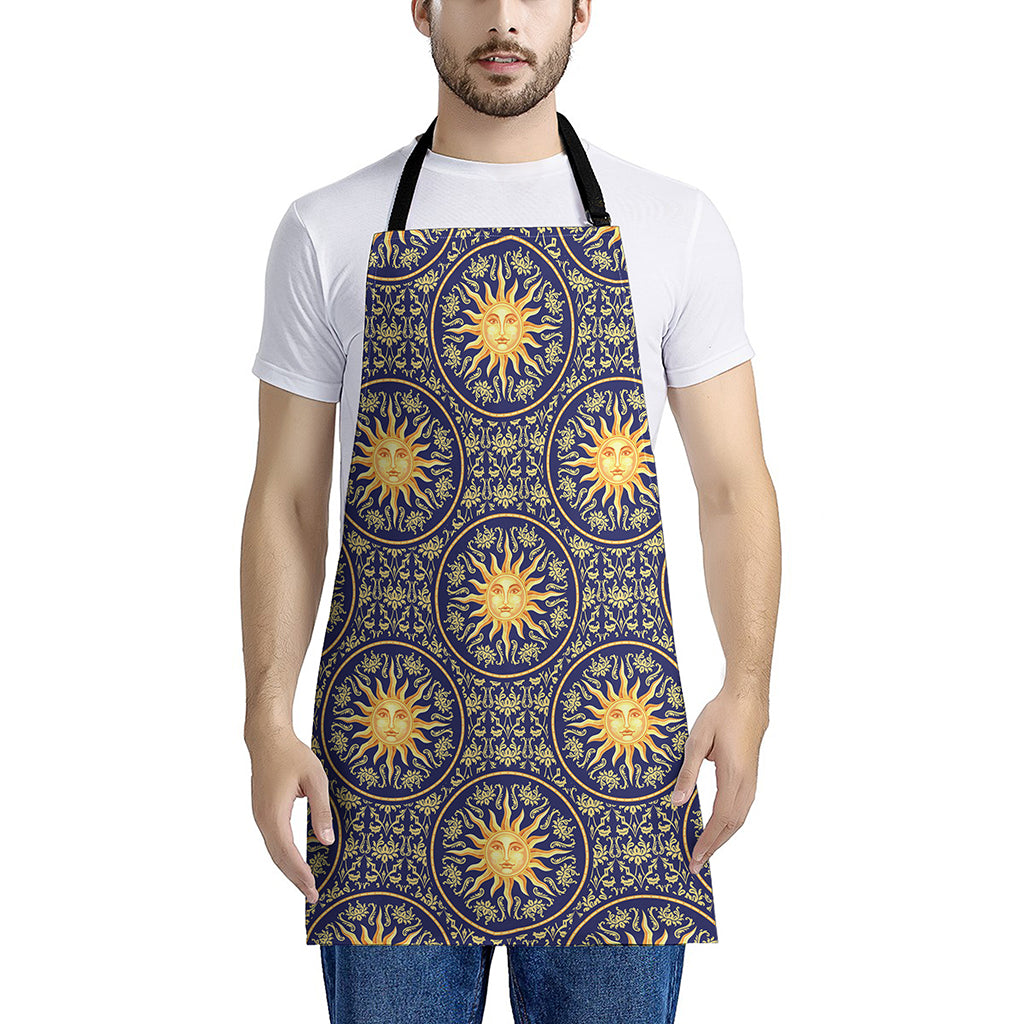 Blue And Gold Celestial Pattern Print Apron