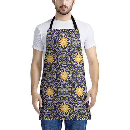 Blue And Gold Celestial Pattern Print Apron