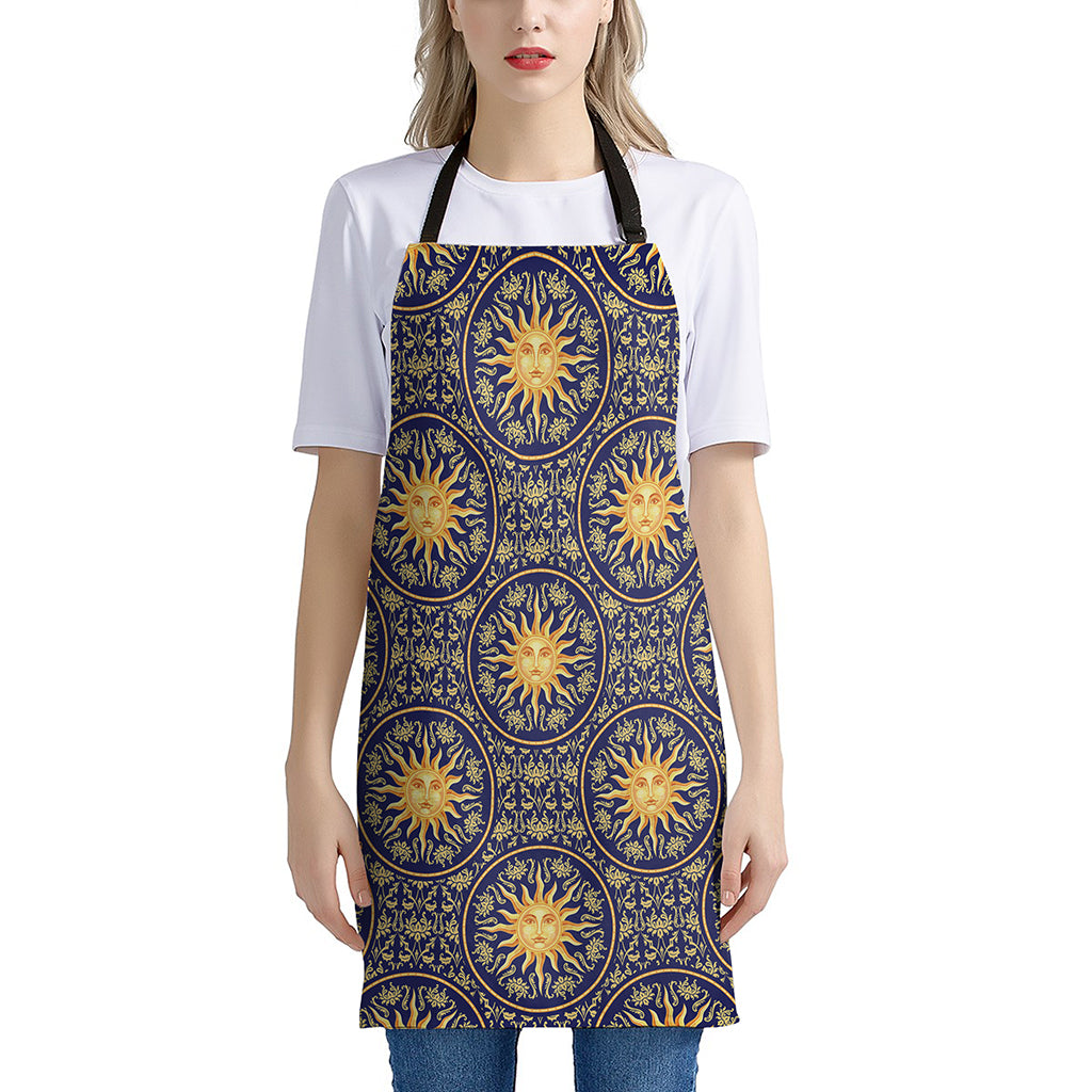 Blue And Gold Celestial Pattern Print Apron