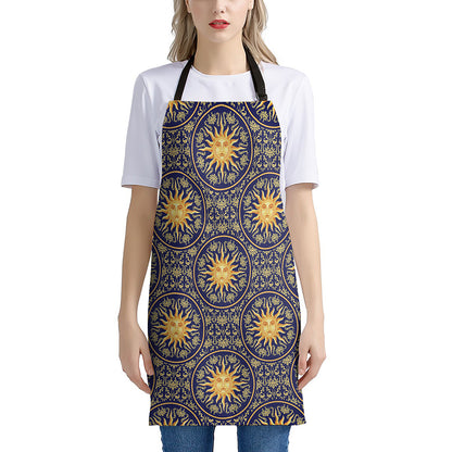 Blue And Gold Celestial Pattern Print Apron