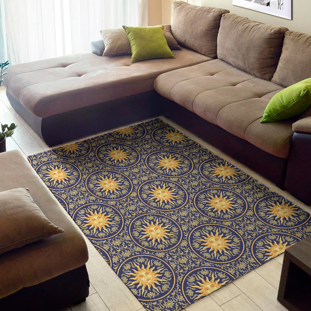 Blue And Gold Celestial Pattern Print Area Rug