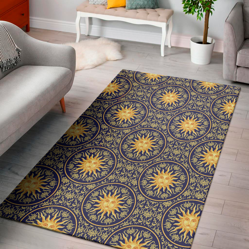 Blue And Gold Celestial Pattern Print Area Rug