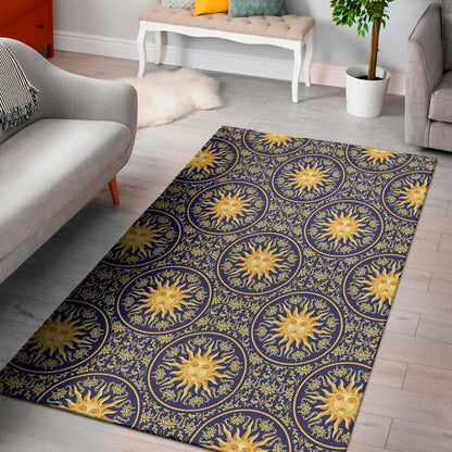 Blue And Gold Celestial Pattern Print Area Rug