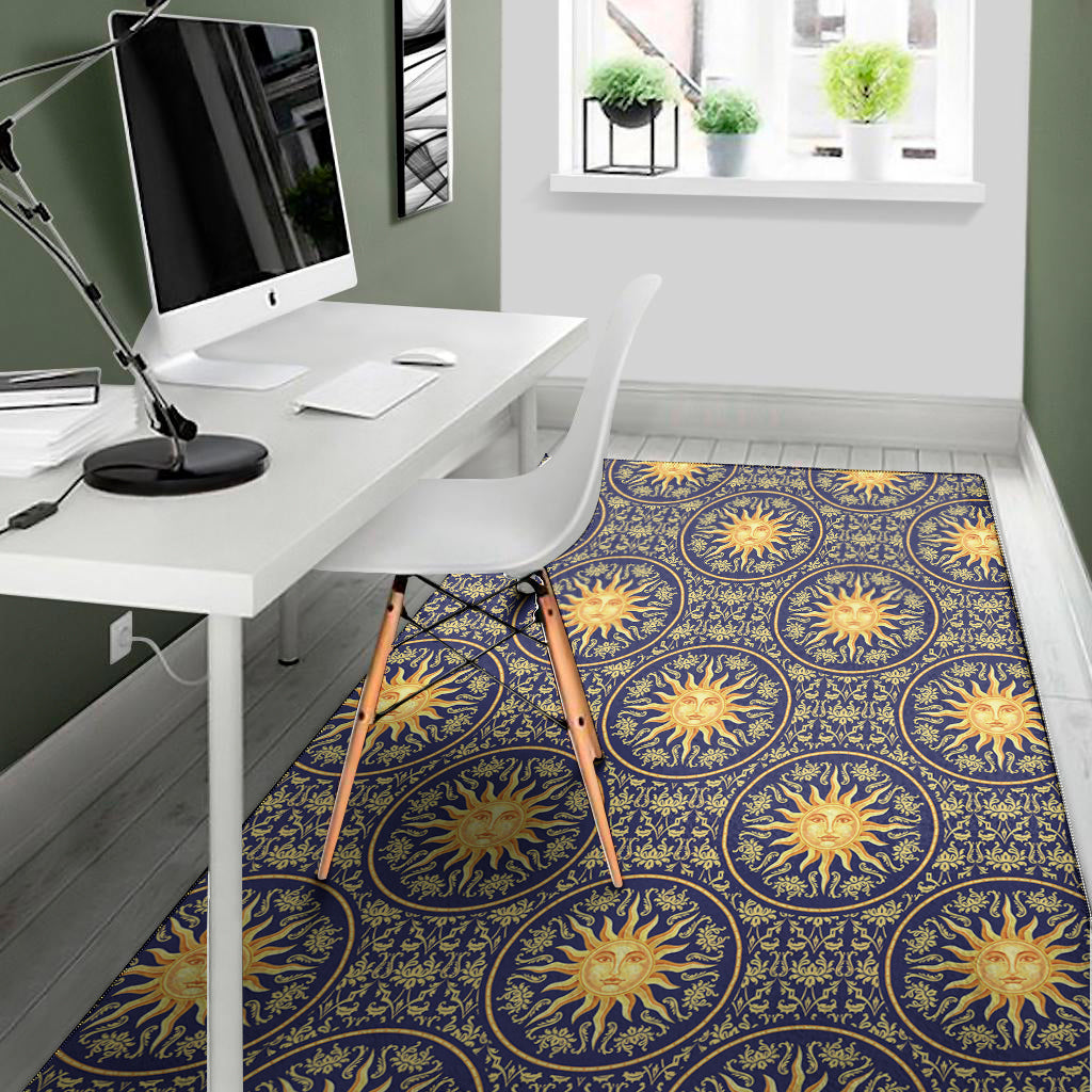 Blue And Gold Celestial Pattern Print Area Rug