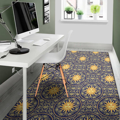 Blue And Gold Celestial Pattern Print Area Rug