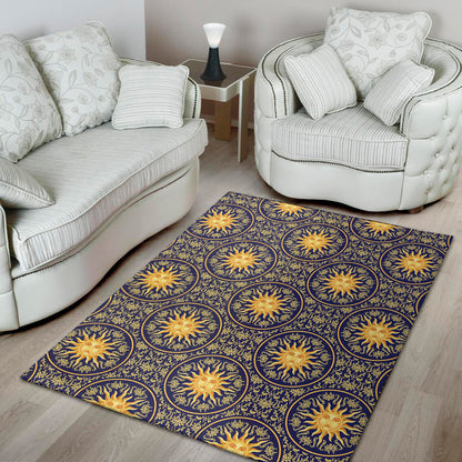 Blue And Gold Celestial Pattern Print Area Rug