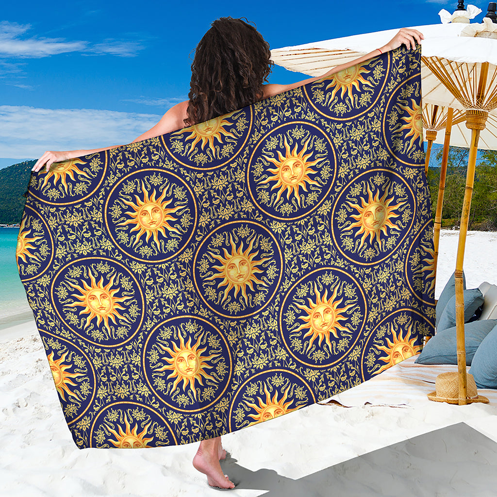 Blue And Gold Celestial Pattern Print Beach Sarong Wrap