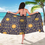 Blue And Gold Celestial Pattern Print Beach Sarong Wrap