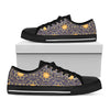 Blue And Gold Celestial Pattern Print Black Low Top Shoes