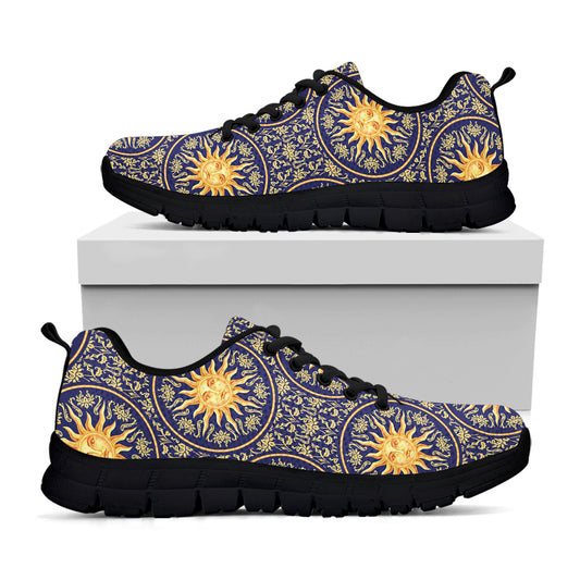 Blue And Gold Celestial Pattern Print Black Sneakers