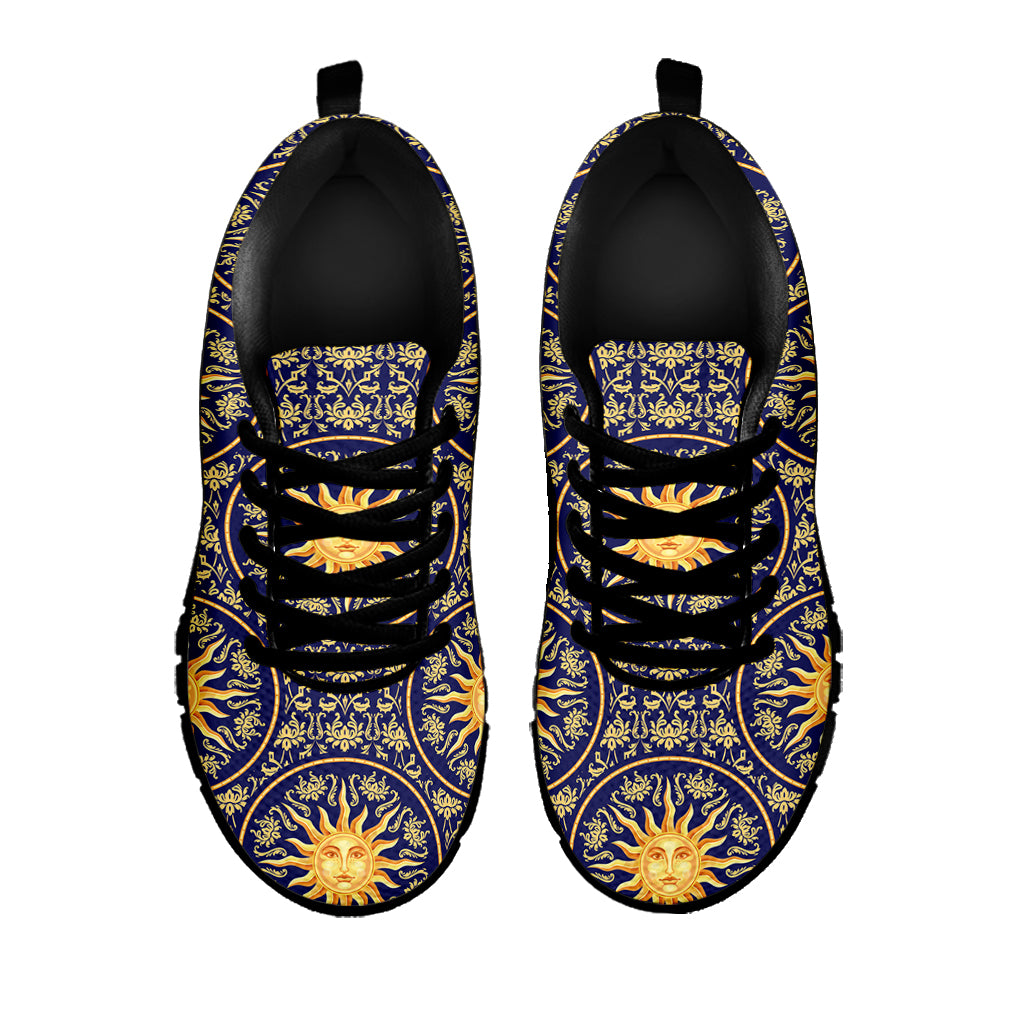Blue And Gold Celestial Pattern Print Black Sneakers