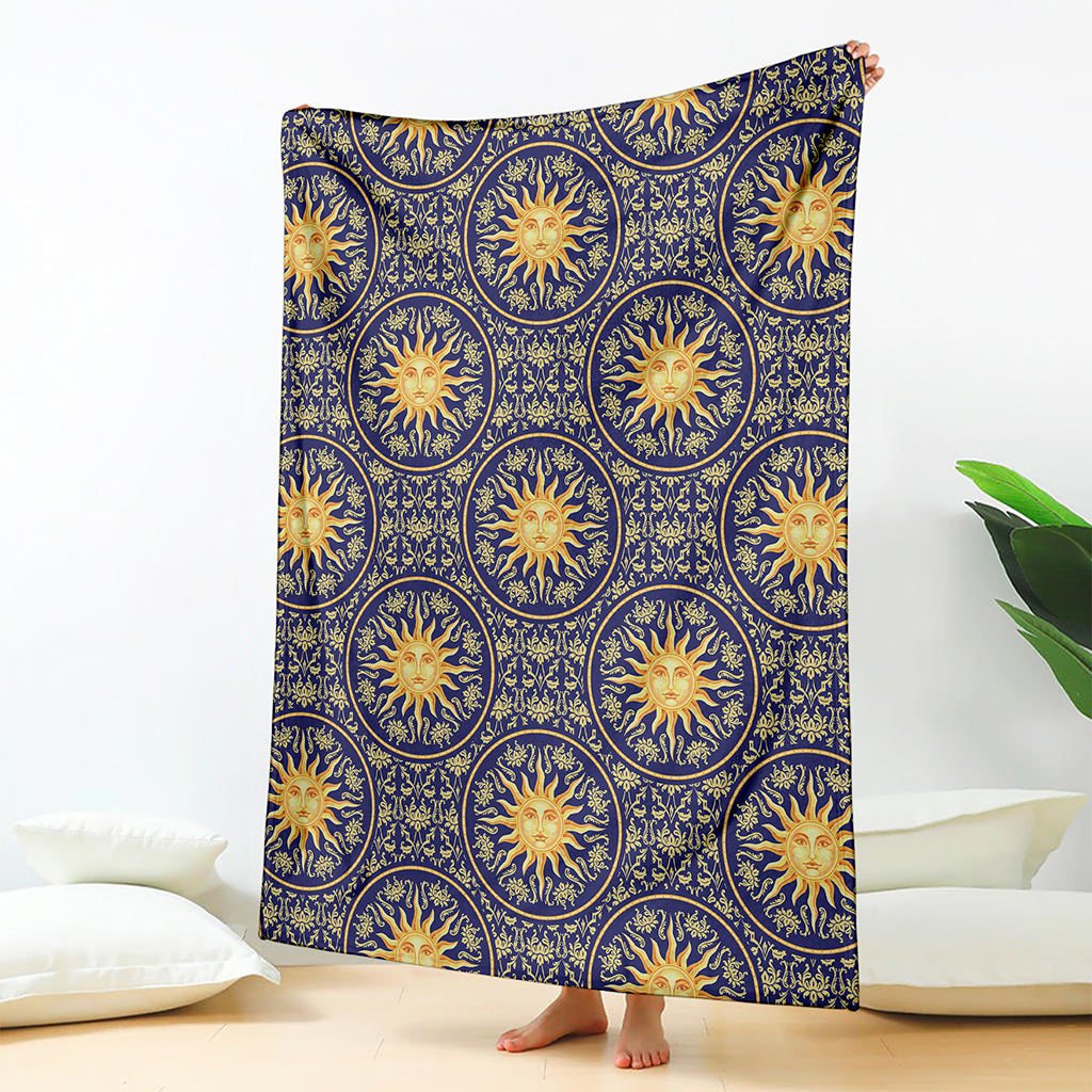 Blue And Gold Celestial Pattern Print Blanket