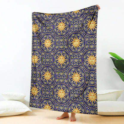 Blue And Gold Celestial Pattern Print Blanket
