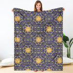 Blue And Gold Celestial Pattern Print Blanket