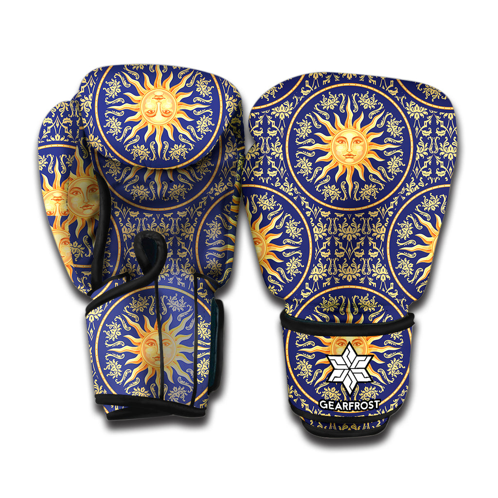 Blue And Gold Celestial Pattern Print Boxing Gloves