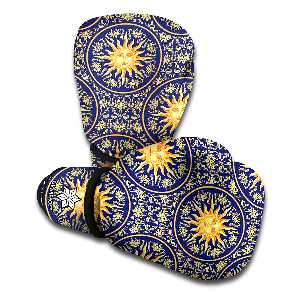 Blue And Gold Celestial Pattern Print Boxing Gloves