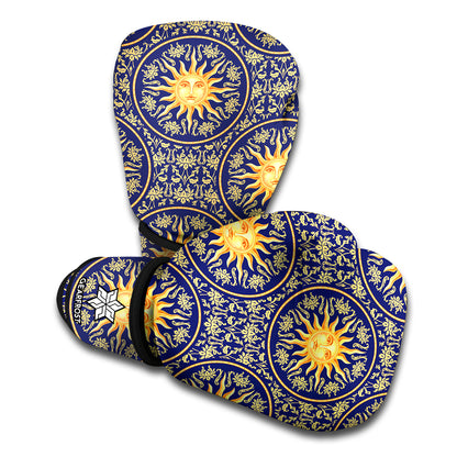 Blue And Gold Celestial Pattern Print Boxing Gloves