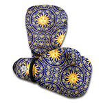 Blue And Gold Celestial Pattern Print Boxing Gloves