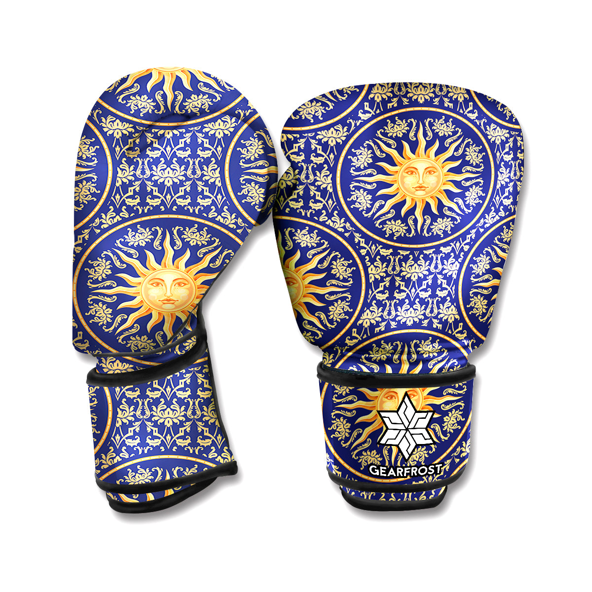 Blue And Gold Celestial Pattern Print Boxing Gloves