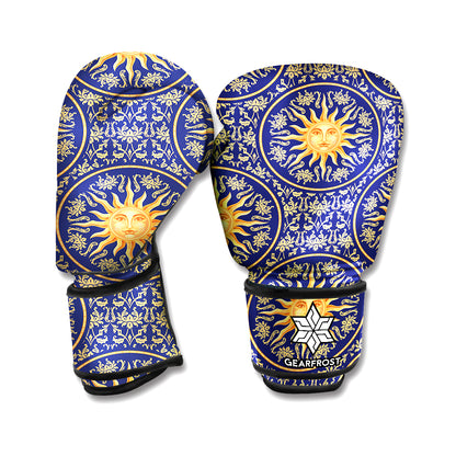Blue And Gold Celestial Pattern Print Boxing Gloves