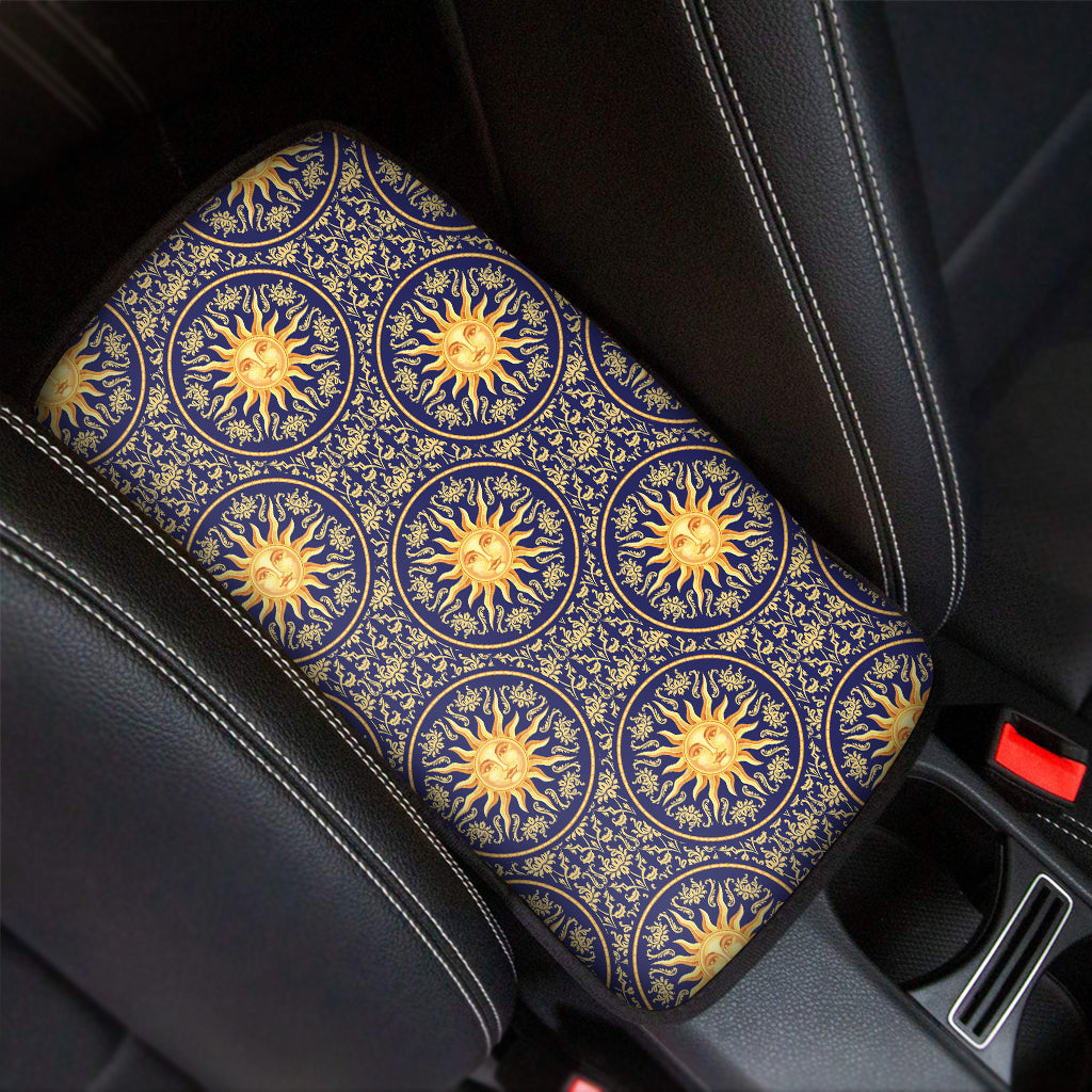 Blue And Gold Celestial Pattern Print Car Center Console Cover
