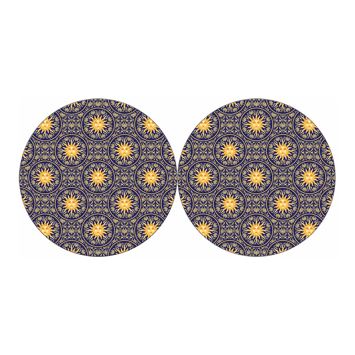 Blue And Gold Celestial Pattern Print Car Coasters