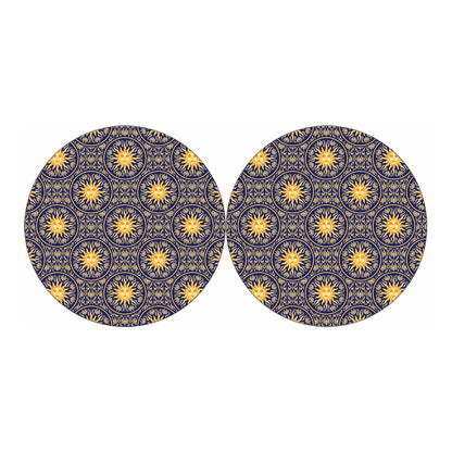 Blue And Gold Celestial Pattern Print Car Coasters