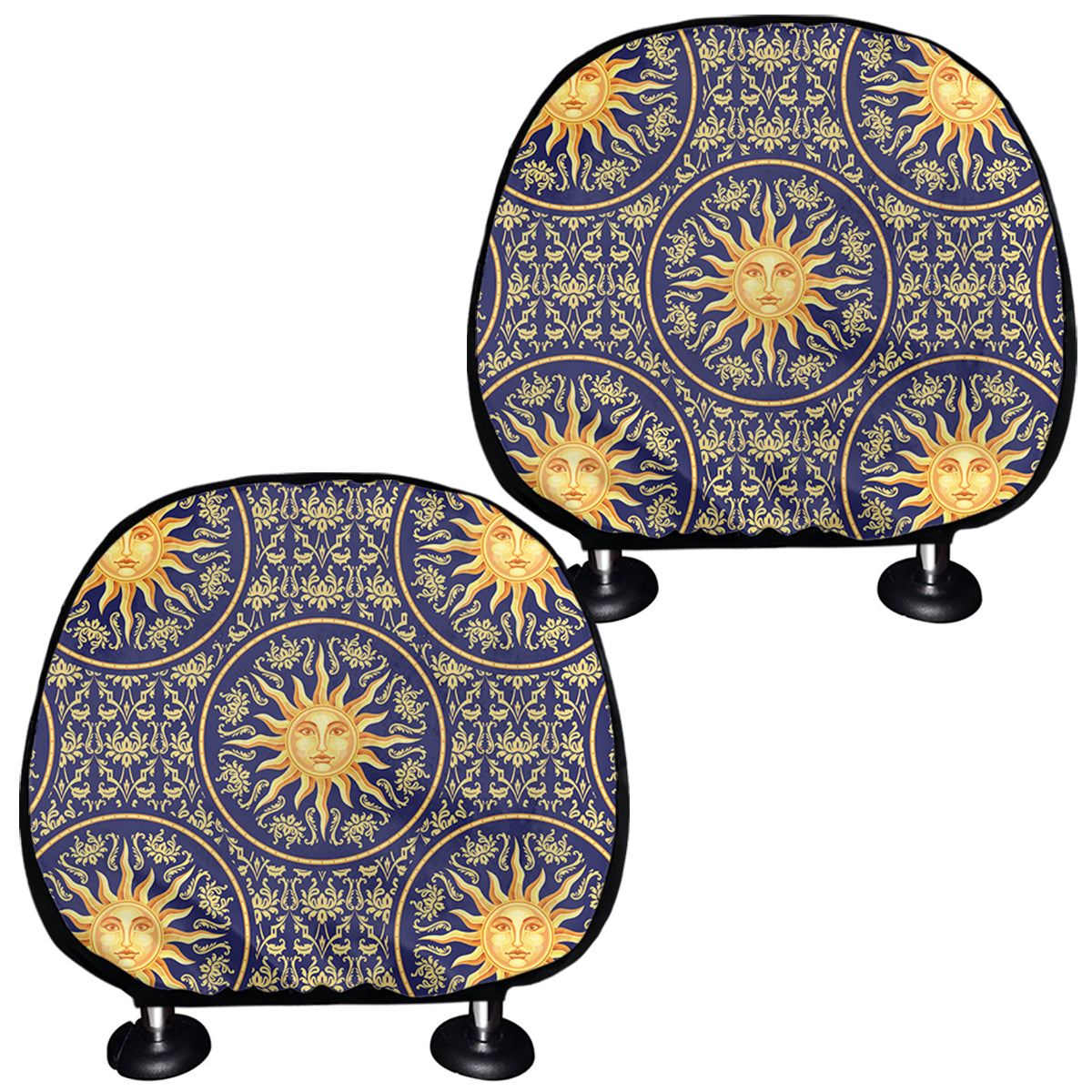 Blue And Gold Celestial Pattern Print Car Headrest Covers