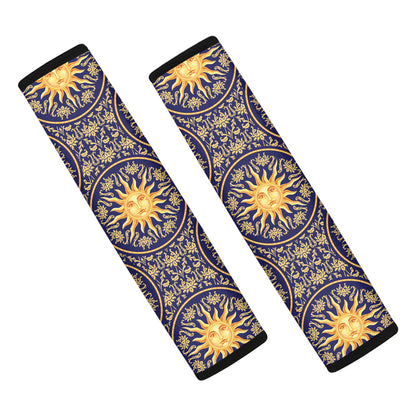 Blue And Gold Celestial Pattern Print Car Seat Belt Covers