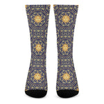 Blue And Gold Celestial Pattern Print Crew Socks