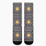 Blue And Gold Celestial Pattern Print Crew Socks