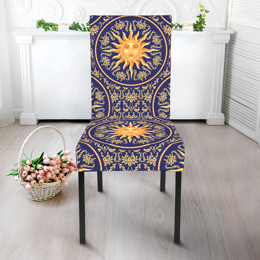 Blue And Gold Celestial Pattern Print Dining Chair Slipcover