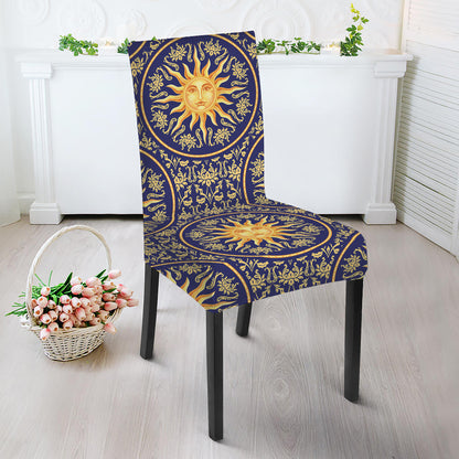 Blue And Gold Celestial Pattern Print Dining Chair Slipcover
