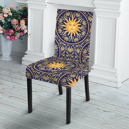 Blue And Gold Celestial Pattern Print Dining Chair Slipcover