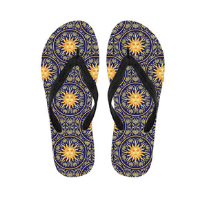 Blue And Gold Celestial Pattern Print Flip Flops