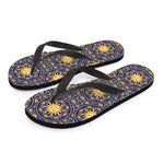 Blue And Gold Celestial Pattern Print Flip Flops