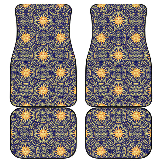 Blue And Gold Celestial Pattern Print Front and Back Car Floor Mats